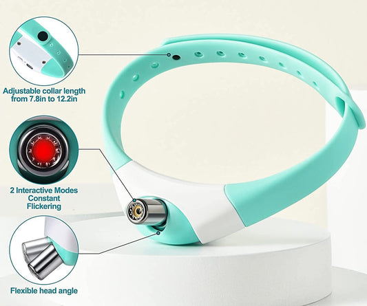 Teal and white cat laser collar toy